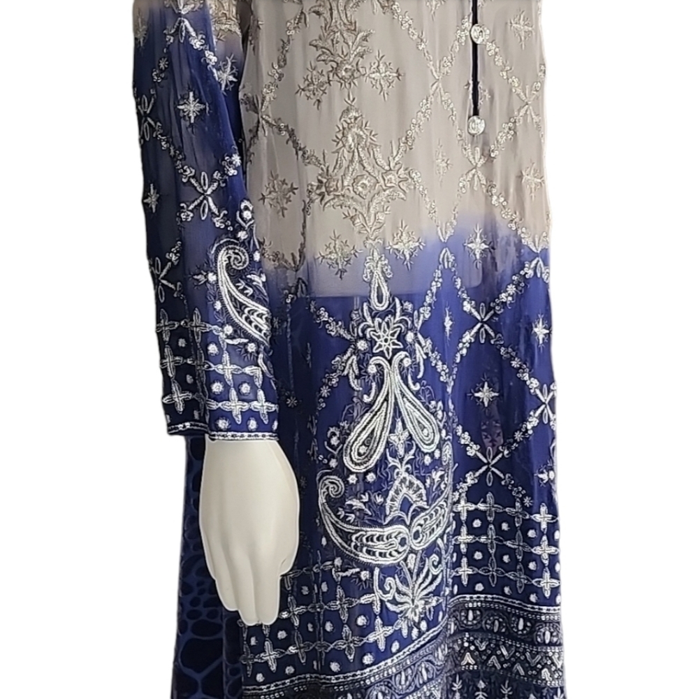 BOLLYWOOD Kurti Silk Dress Tunic L Embroidered DUBAI Custom Wedding Top Y2K - Picture 7 of 16